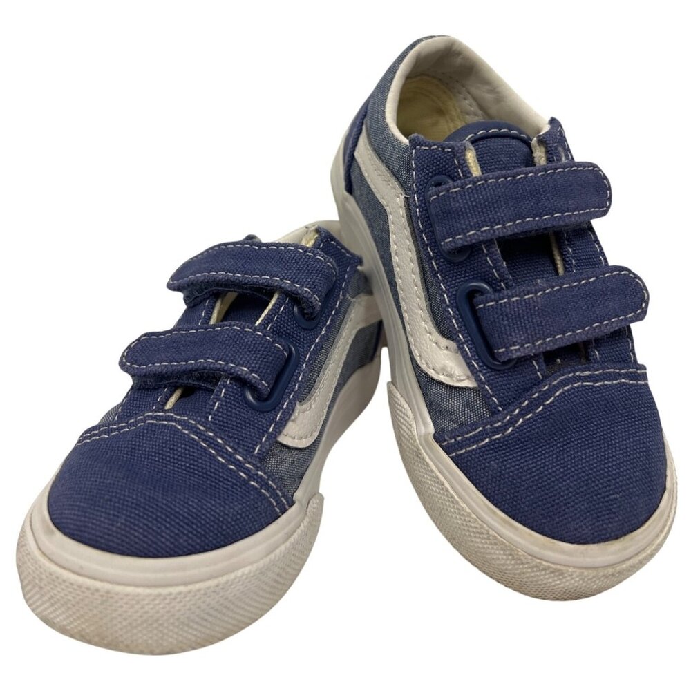 Vans Toddler Sneakers Old Sklool Slip On Hook Loop Closure Size 6 Blue Boy Girl